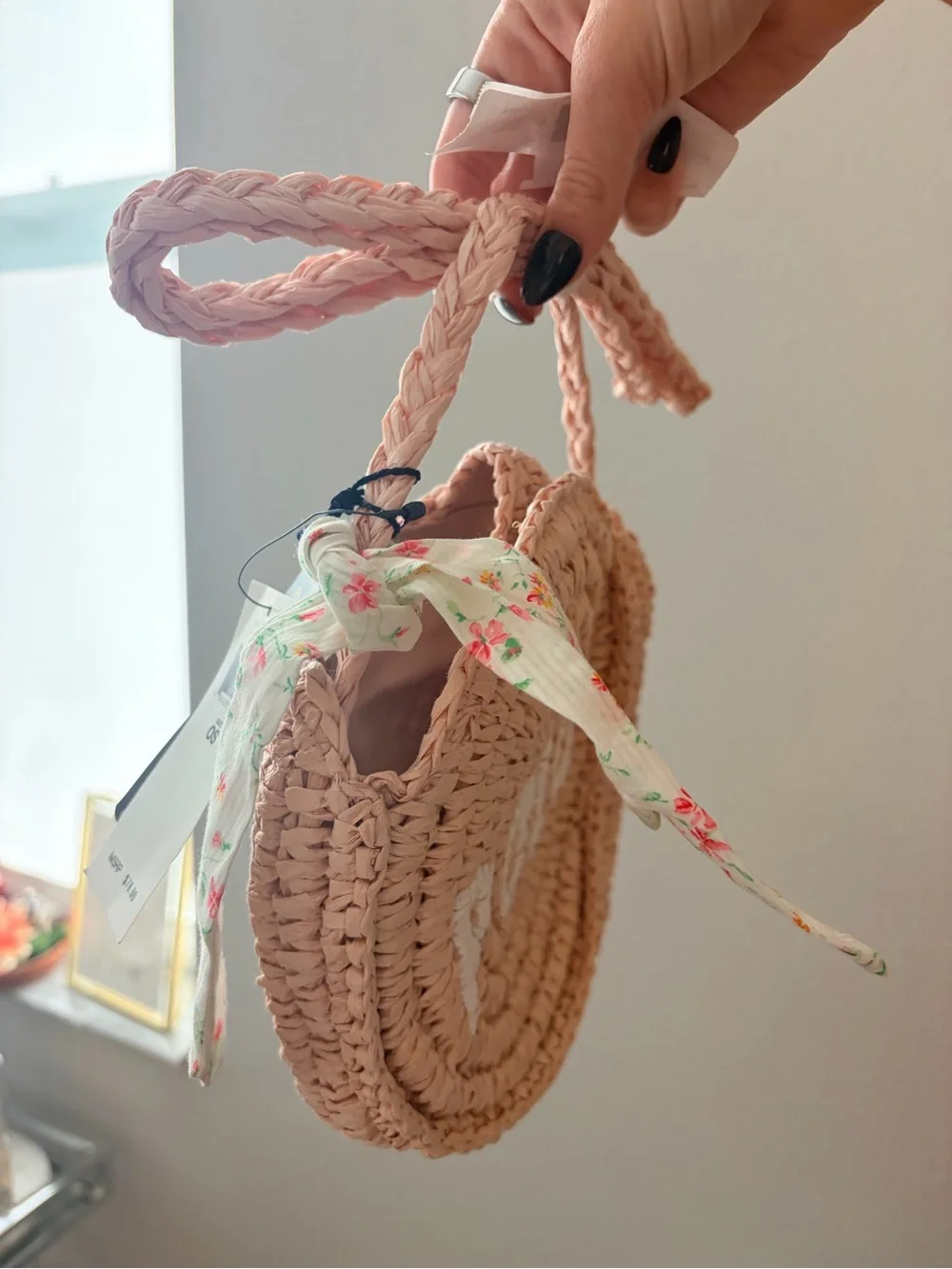 NWT Polo Ralph Lauren Logo Pink Raffia Small/Kids Purse